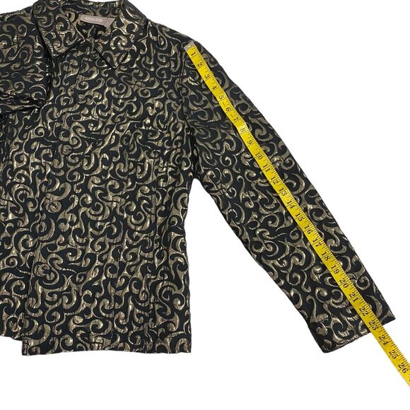 Chicos Blazer Womens Size 2 US 12 Gold Foil Party Holiday Work Office Jacket - Picture 12 of 16
